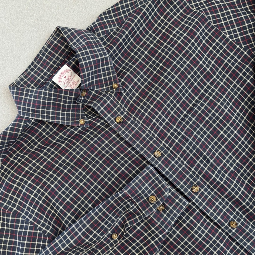 Brooks Brothers Mens M Regular Fit Non-Iron Tattersall Check Button Down Shirt
